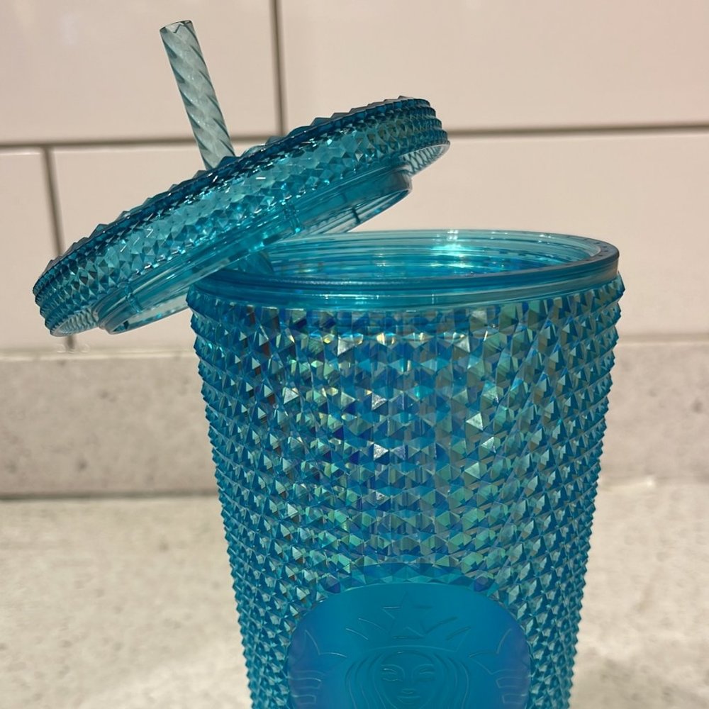 Starbucks 2023 Blue Glacier Gradient/Ombre Bling Cold Cup Tumbler Venti 24oz - Picture 3 of 4